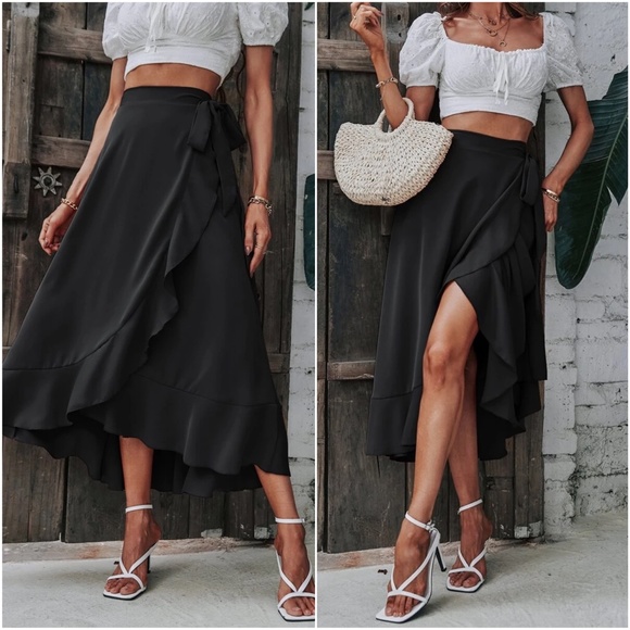 Boho Solid Ruffle Maxi Skirt - Picture 3 of 4